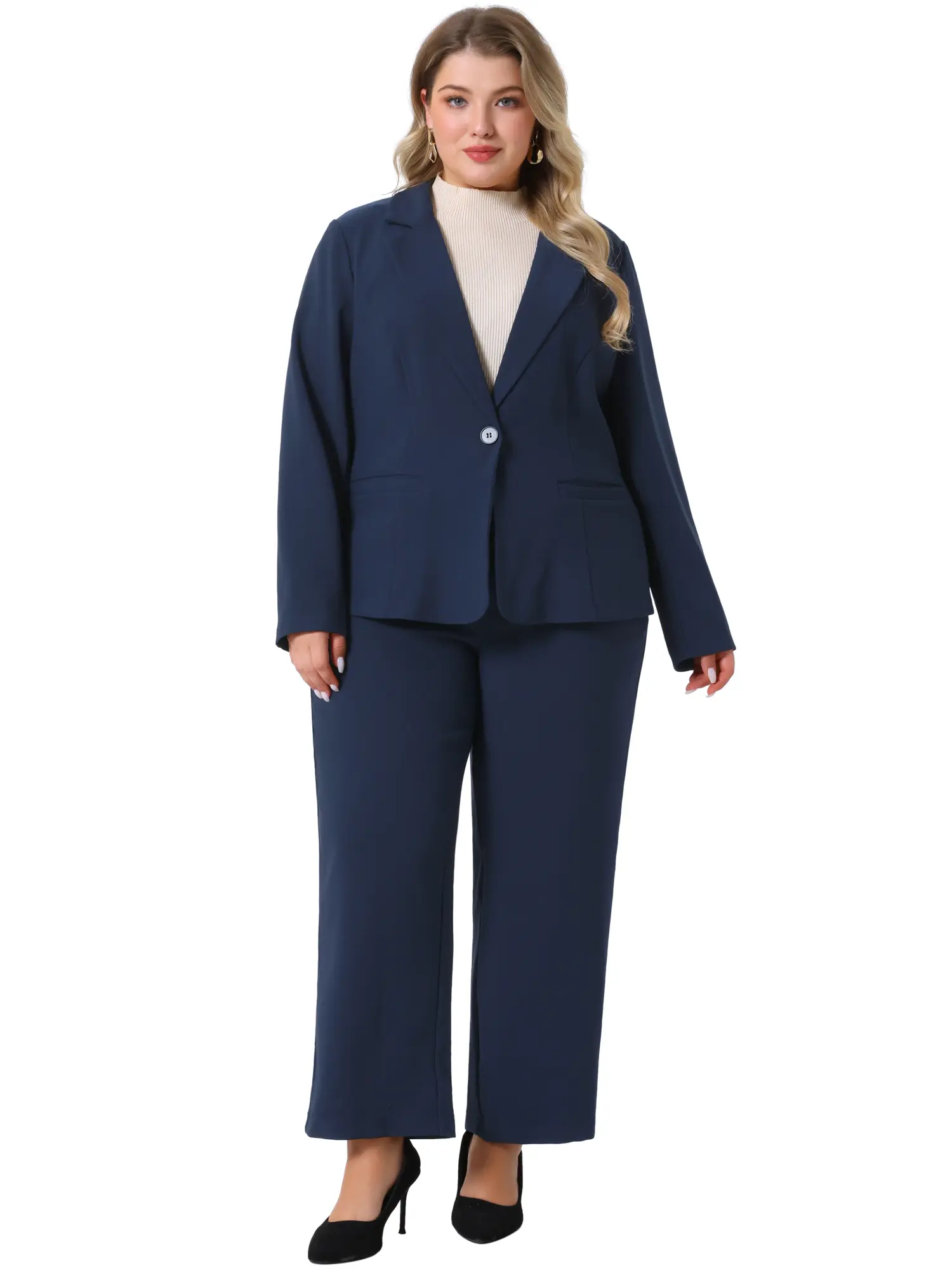 Agnes Orinda Plus Size Suit Two Piece Outfits Women's Business Office Blazer Jacket and Pants Suit Set