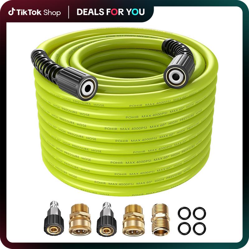 POHIR 50FT Pressure Washer Hose – 1/4" 4000 PSI, Flexible, Kink-Resistant, M22 Connectors-1104670