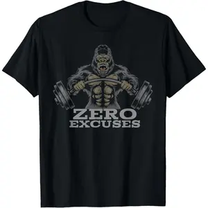 Fitness Weightlifting Gorilla No Excuses T-Shirt Made In USA