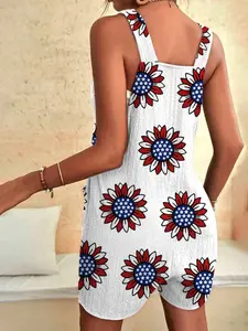 Women's Floral Print Overalls Romper Shorts, Bohemian Casual Fitted Adjustable Straps Sleeveless Overalls with Side Pockets, Women's Overalls for Summer, Boho Womenswear, Beach Romper, Floral Jumpsuits, Beach Holiday Jumpsuit, Casual Comfy Jumpsuit