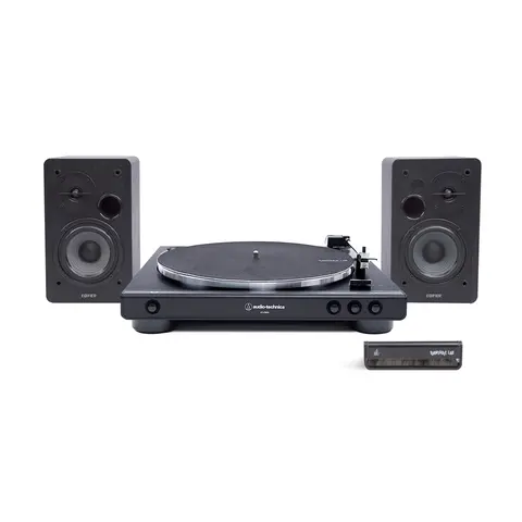 Audio-Technica AT-LP60X Vinyl Turntable & Edifier R1280DB Bluetooth Speakers Package - Hifi Sound Setup, Subwoofer Bass, Remote Control, Cables, Switchmat, Plug, Carbon Fiber Brush (14.7x3.84x14.17in)