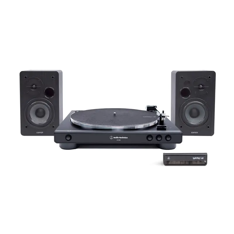 Audio-Technica AT-LP60X Vinyl Turntable & Edifier R1280DB Bluetooth Speakers Package - Hifi Sound Setup, Subwoofer Bass, Remote Control, Cables, Switchmat, Plug, Carbon Fiber Brush (14.7x3.84x14.17in)