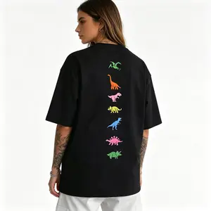 "Dinosaur Print Drop Shoulder" Street Fashion Tee |   Comfy Breathable Unisex Crewneck Summer Casual Gym Top