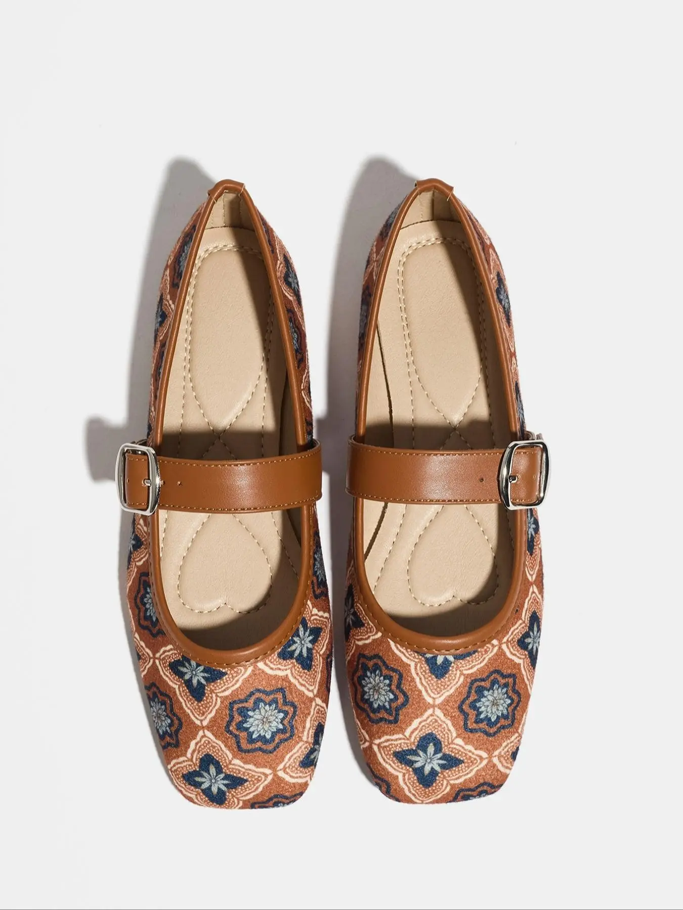Women's Vintage Square Toe Mary Jane Shoes, Fashion Print Single Strap, Versatile for Parties, Campus, Office, Weddings, Ideal Gift