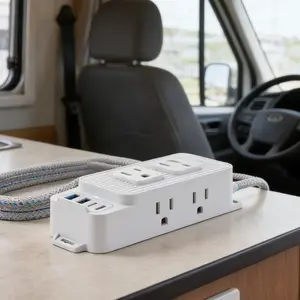 US standard plug, power strip, 6-hole row, US standard USB type-c socket strip, flat design, improves space utilization, multiple safety protections, suitable for multiple scenes, living room, bedroom, toilet, RV, car and home, Usb Power Outlet