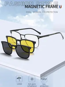Men's 2-In-1 Blue Light Blocking Glasses Fashion Polarized Sunglasses Set Night Vision Replaceable Lenses Uv400 Protection  6309