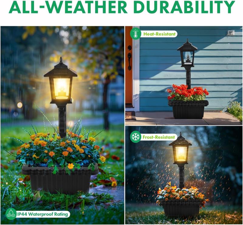 Hoodink 2 Pcs Solar Post Light With Planter, Room Decor For Easter Wedding Decorations, Black Post Light, 2 In 1 Outdoor Solar Post Light For Porch Front Door Patio Roadside Decoration