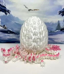 3D Printed Dragon with Egg, Articulated White and Pink Cherry Blossom Dragon, 24 Inches Fidget ADHD Autism Toy D016-24