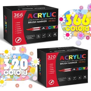 Premium Acrylic Brush Marker Set, 320/366 Vibrant Colors, Direct-Flow Ink System, Soft Tip for Art, Journaling & Graffiti, Perfect for Students Perfect Gift