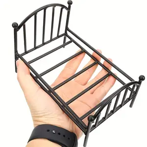 1:12 Scale Miniature Wrought Iron Vintage Bed - Realistic Metal Dollhouse Furniture for DIY Displays, Durable Collector Gift for Ages 14+
