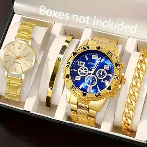 4-Piece Couple Quartz Watch & Bracelet Set, Classic Business Casual Style, Minimalist Design, Perfect Gift for Halloween & Christmas, Minimalist Aesthetic