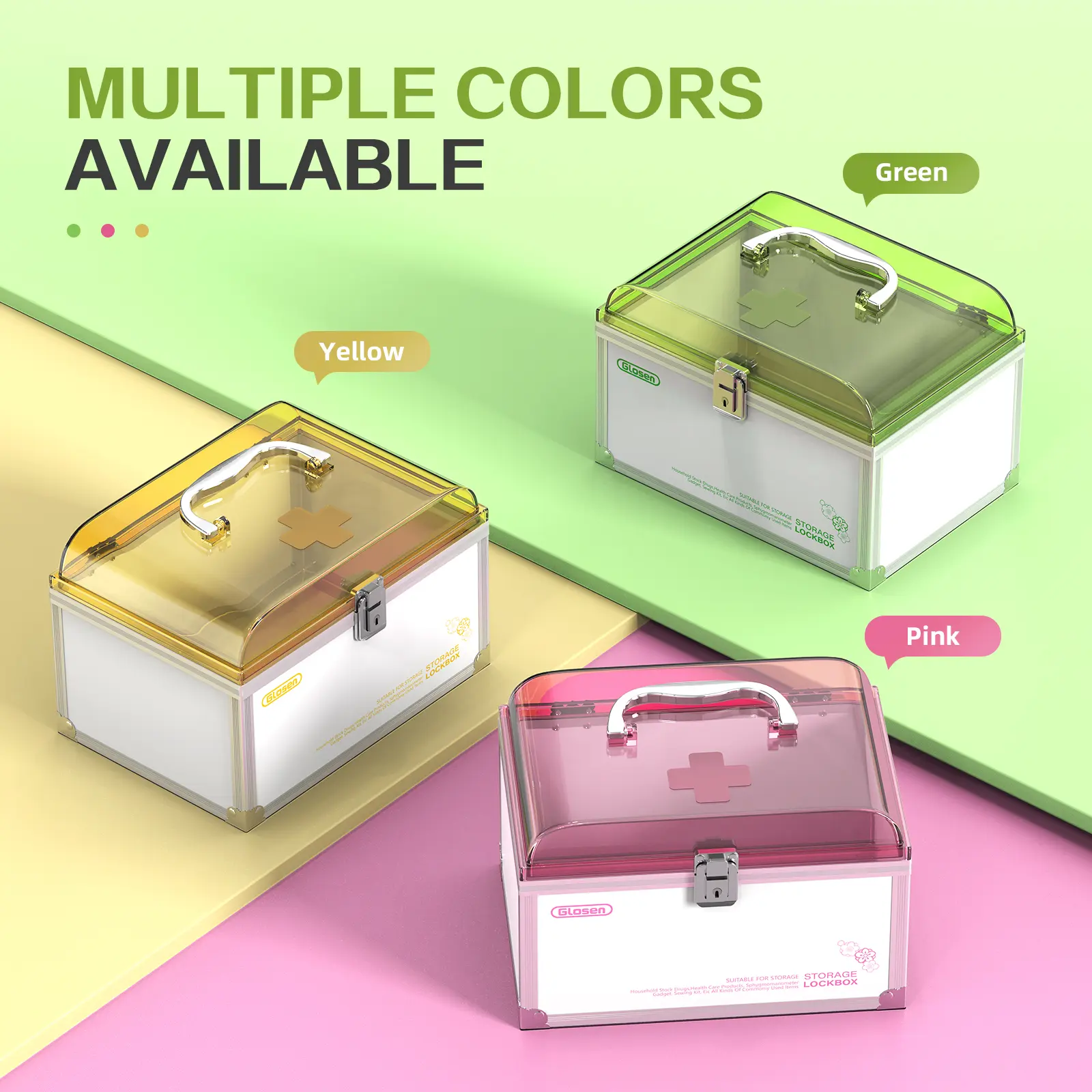 Glosen Durable Metal Box - Compact Aluminum Alloy Home Organizer with Handle, Lock and 2 Keys, Multi-Purpose Storage for Medicine, Makeup in Bedroom