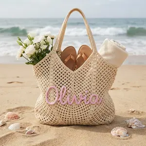 Personalized Crochet Beach Tote Bag Custom Name Bridesmaid Gift Bachelorette Bag Bridal Shower Beach Bag Bride Tribe Knit Summer Tote