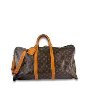 Pre-owned Louis Vuitton Coated canvas Luggage Monogram Keepall Bandoulière 55
