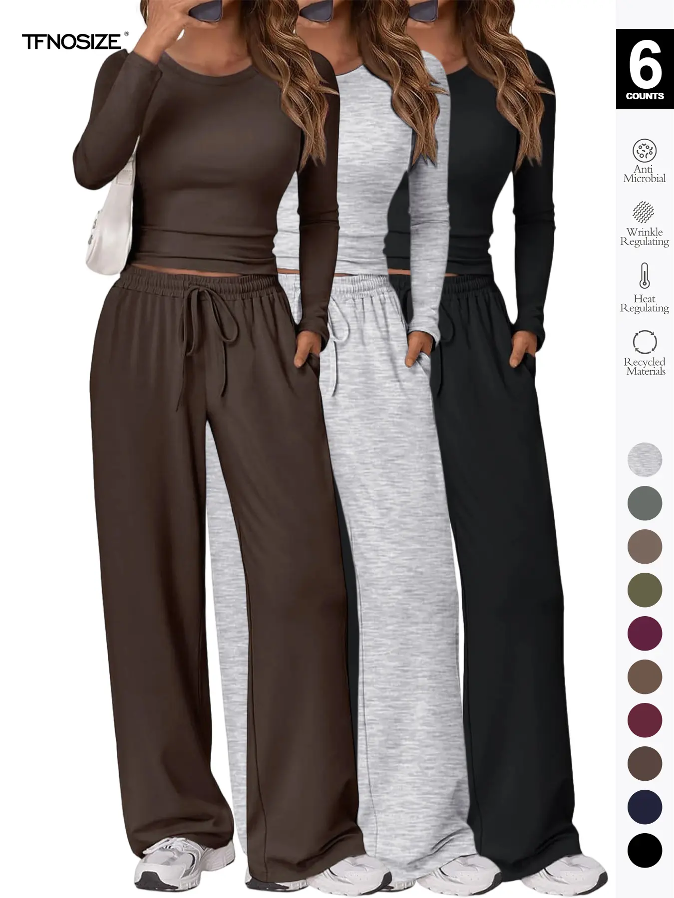 Women's 2 Piece Matching Loungewear Set, Long Sleeve Slightly Crop Fitted Top & Wide Leg Drawstring Pants, Casual Sweatsuit for Fall & Winter Women's 2 Piece Matching Loungewear Set, Long Sleeve Slightly Crop Fitted Top & Wide Leg Drawstring Pants, Casual Sweatsuit for Fall & Winter