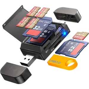 6-in-1 SD/TF Card Reader Adapter with SD Card Storage USB A & Type C Port & USB 3.0 Slots for  SD/SDHC/SDXC/MMC Memory Cards, Compatible with PC, MacBook, Chromebook, Android Phone, i-Phone