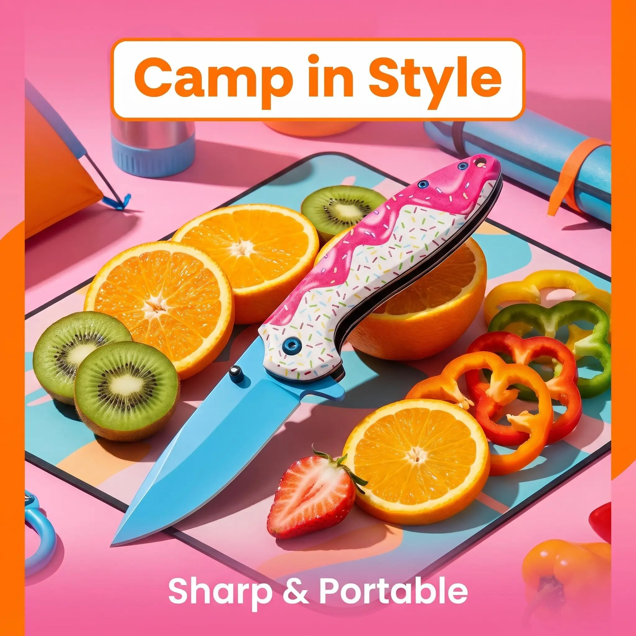 Sweet Donut Pocket Knife - Unisex Colorful Look EDC Tool with Ice Cream Grip, Lightweight Compact Hiking Gear, Package Opener for Camping Outdoor Use
