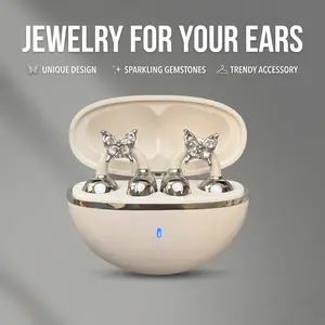 FLUFFDRIP Clip-04 Bluetooth 6.0 Earbuds with Butterfly Crystal Design Open-Ear Comfortable Clip-On Touch Control 11mm Driver 180mAh Case Charging Chargeable