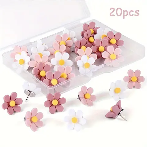 3D Flower Design Push Pin, 20pcs/box Multipack Creative Flower Decorative Push Pin, Decorative Resin Flower Push Pin for Photo Wall, Office Supplies, Organize, Floral Design, Decoration, Versatile Use