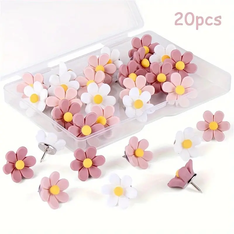 3D Flower Design Push Pin, 20pcs/box Multipack Creative Flower Decorative Push Pin, Decorative Resin Flower Push Pin for Photo Wall, Office Supplies, Organize, Floral Design, Decoration, Versatile Use