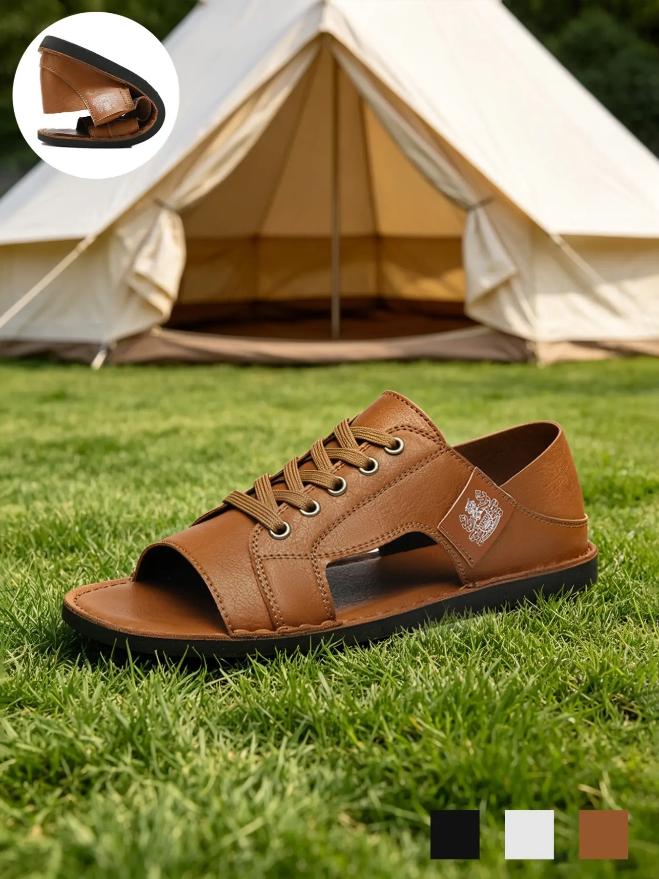 Men's Open Toe Lace Up Sandals Breathable Lightweight Non-Slip Cutout Gladiator Sandals Lace-up Open Toe Flat Breathable Cutout Sandals Retro Ethnic Style Summer Brown Black White Vegan Leather for Beach Vacation Camping Big Size 9.5-11.5
