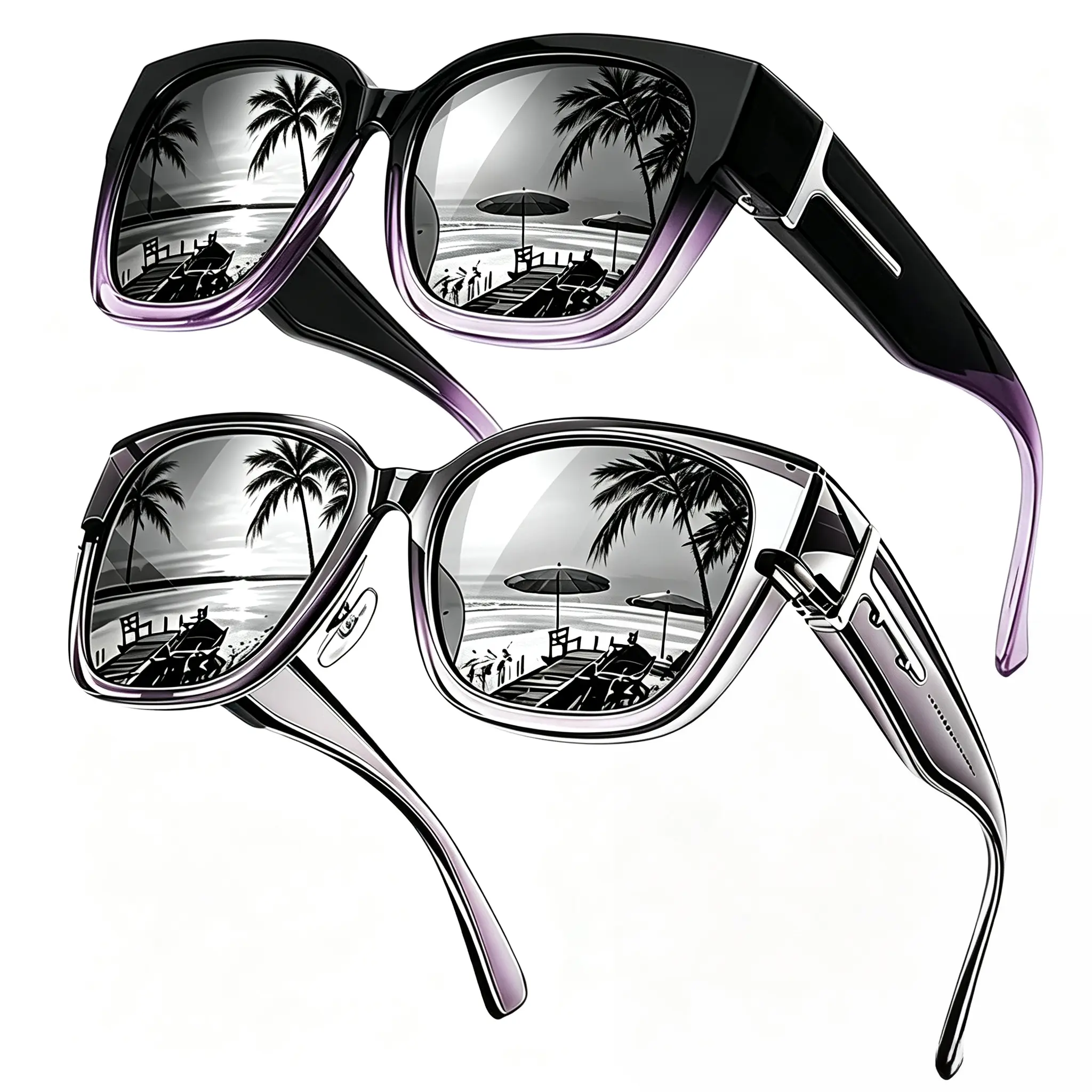【FitOver Sunglasses】Women's Fit Over Prescription Sunglasses - Oversized Square Full-Rim Plastic Frames Mirrored Polarized , UV400 Protection, Trendy Sunglasses, Unisex Fashion Accessory for Summer Wins, Accessories for Women The Choice of Gifts
