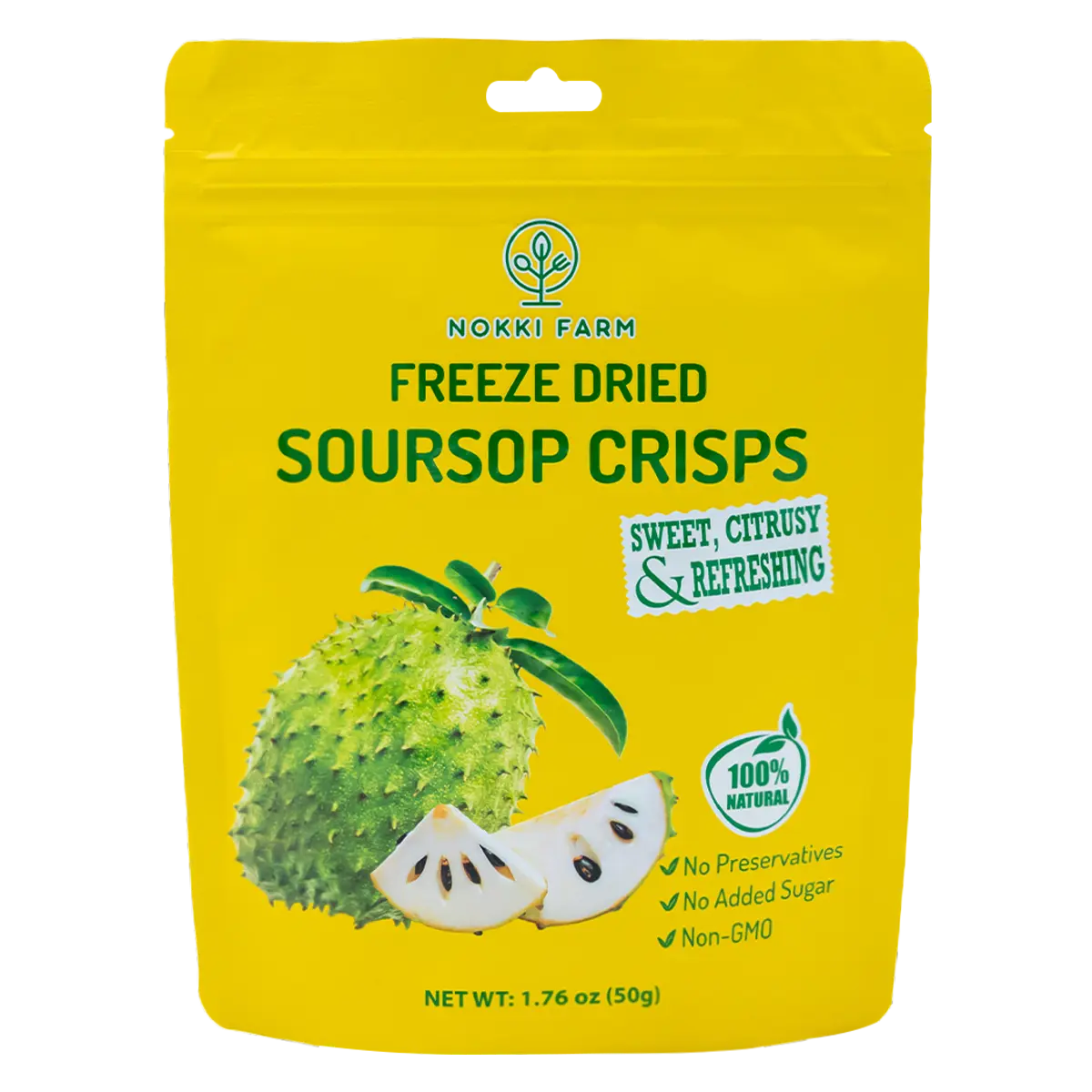 NOKKI FARM Freeze Dried Soursop chunk Crisps (Guanabana Fruit)- Healthy & Exotic Tropical Superfood Snack, No Added Sugar or Preservatives, Kid-Approved, Shelf-Stable & Portable for On-The-Go Snacking