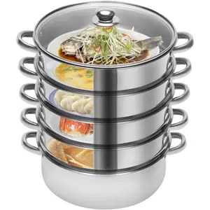 5 Tier Steamer for Cooking,12.6 Inch Multi Tier Stainless Steel Tamale Steamer Pot,Home Steam Pot Set for Cooking Vegetables, Seafood, Soups, Stews and Pasta