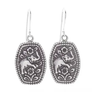 NOVICA Artisan Handmade Sterling Silver Flower Earrings Dangle Thailand Animal Themed Floral Good Luck Elephant [1.8 in L x 0.8 in W] ' Elephant Roses'