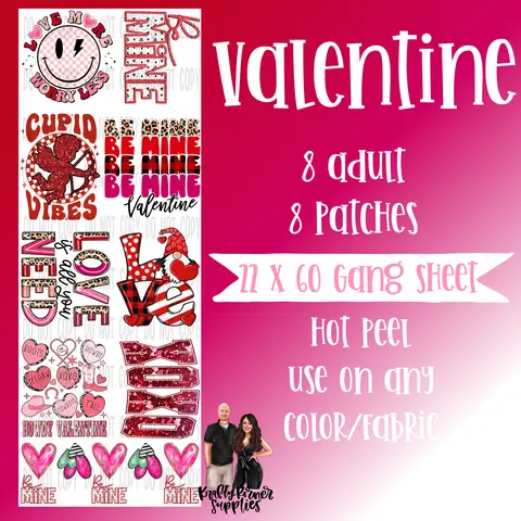 Valentine's Day Heart Motifs Hot-Peel DTF Transfer Gang Sheet Pack, 22x60 in Rectangular DIY Crafts Supplies, Compatible with Any Color/Fabric for Festive Decoration
