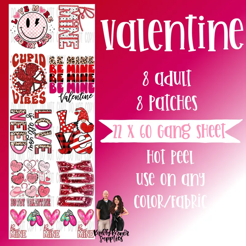 Valentine's Day Heart Motifs Hot-Peel DTF Transfer Gang Sheet Pack, 22x60 in Rectangular DIY Crafts Supplies, Compatible with Any Color/Fabric for Festive Decoration