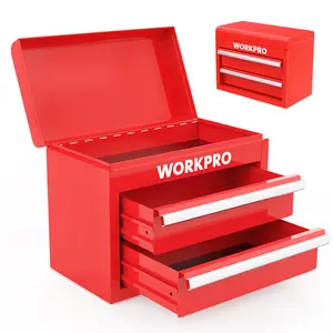 #SpringGlowUp WORKPRO Mini Metal Tool Box with 2 Drawers and Top Storage, Small Tool Chest with PVC Liners and PP Feet Pads, Cold Rolled Steel Toolbox with Magnetic Tab