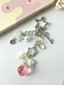 Y2k Pink Honey Peach Bowknot Keychain Star Buckle Handmade Beaded Sweet Aesthetic Girls Phone Chains Pendant Hangings Key Chain Trendy Cute Keychain