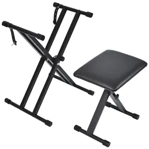 Keyboard Stand & Bench Set, Upgrade Heavy Duty Double-X Keyboard Stand, Adjustable & Portable Digital Piano Stand with Locking Straps