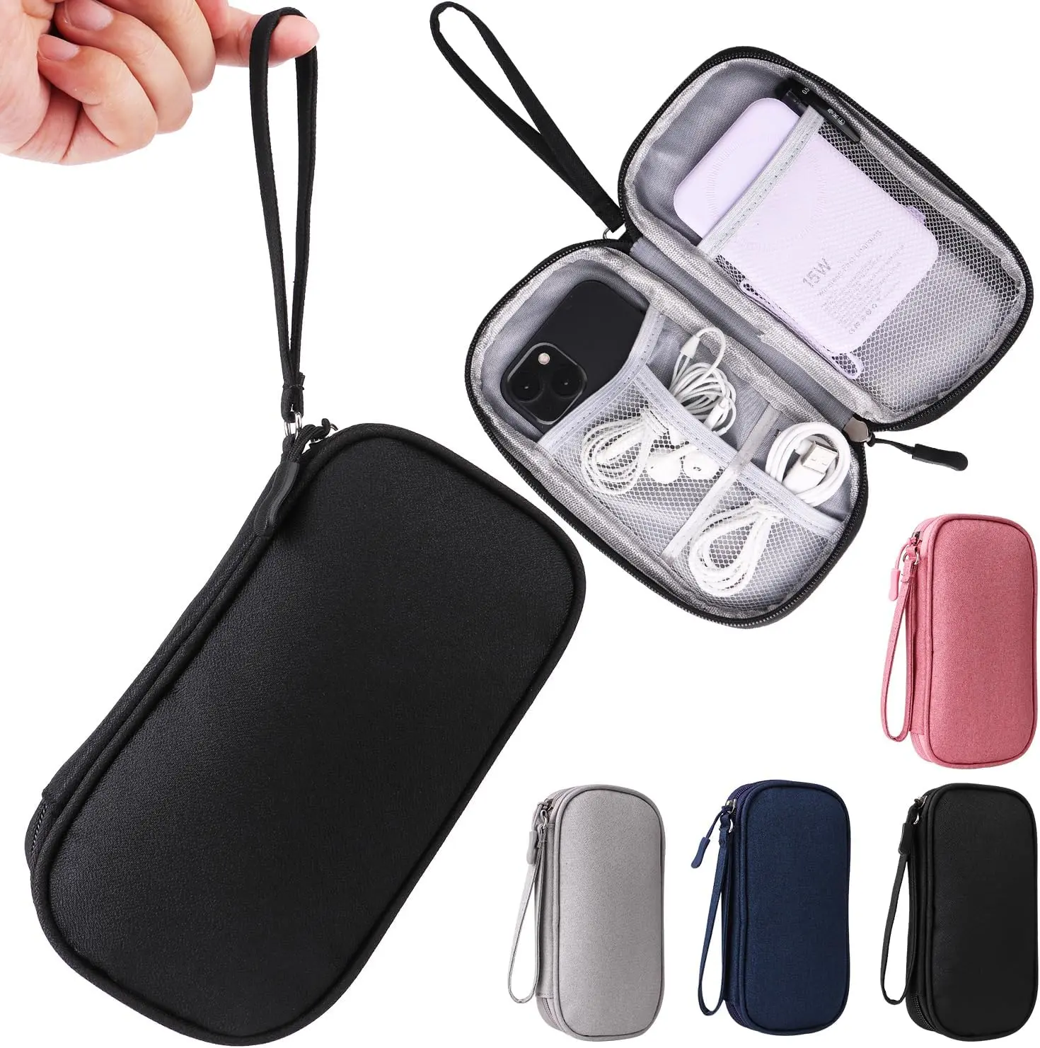 Travel Cable Organizer Bag, Electronic Accessories Organizer Case, Portable Waterproof Double Layer Cable Storage Pouch for Chargers, Cords, USB Cables, Power Bank, Earphones, Phone Accessories & Travel Essentials