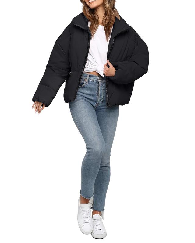 Polu Women's Winter Cropped Puffer Jacket Oversized Long Sleeve Full Zip Puffy Coat Warm Quilted Jacket with Pockets Polu Women's Winter Cropped Puffer Jacket Oversized Long Sleeve Full Zip Puffy Coat Warm Quilted Jacket with Pockets