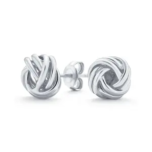Traditional Classic Round Woven Twisted Rope Cable Love Knot Ball Stud Earrings Rose Gold Plated .925 Sterling Silver