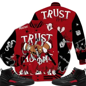 Bloodline 12s Outfit Varsity Jacket, Tattoo Trust No One Graphic Sneaker Color Match Shirts