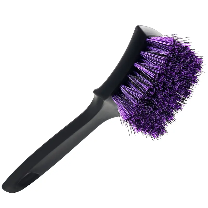 YeewayVeh Pro Tire Cleaning Tool - 8-Inch Length, Stiff Mixed Chemical-Resistant Bristles, Short Handle Scrub Accessory for Interior+Exterior Sidewalls, Wheels, Car Detailing Enthusiasts, All Seasons (Purple/Black)