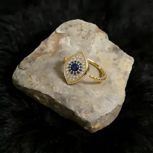 Witchy Jewelry - 925 Sterling Silver Gold Plated Evil Eye Ring, Spinnable Fidget Band for Anxiety Relief, Protection Against Negative Energy | Vintage Witchcraft Jewelry | Witchtok Calming Effect
