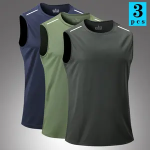 Men's 3-Pack Sleeveless Short Vests - Breathable, Quick-Dry Polyester Crew Neck Fitted, Lightweight Knit, Dry-Fit, Moisture-Wicking Athletic Tops for Summer Gym, Running, Dry-Fit Vests