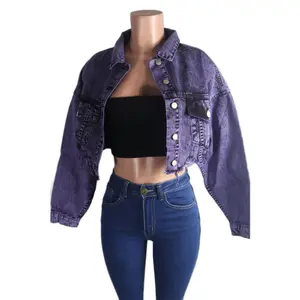 Purple Distress Denim Jacket  define Long Sleeve Casual Comfort