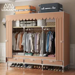 LEAIJIIAFY Large-Capacity Portable Simple Wardrobe, Reinforced and Sturdy, Stylish Wardrobe with Three Hanging Areas, Three Shelving Areas, and Three Drawers, Suitable for Bedrooms, Rental Apartments, and Dormitories