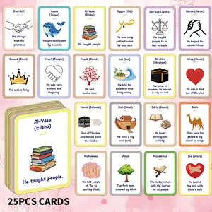 25 Islamic Prophet Flashcards, Educational Knowledge Cards, Quran Learning Cards, Bilingual Recognition Cards, Visual Stimulation Cards with Illustrations