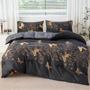 Butterfly Pattern Bedding Set, 1 Count Duvet Cover & 2 Counts Pillowcase without Filler, Soft Comfortable Bedding Set for Home Bedroom, Boho Bed Set