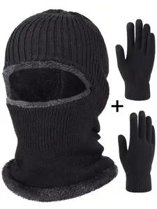 Ski Mask + Gloves Set - Balaclava Beanie & Touchscreen Gloves Combo for Winter Outdoor Activities