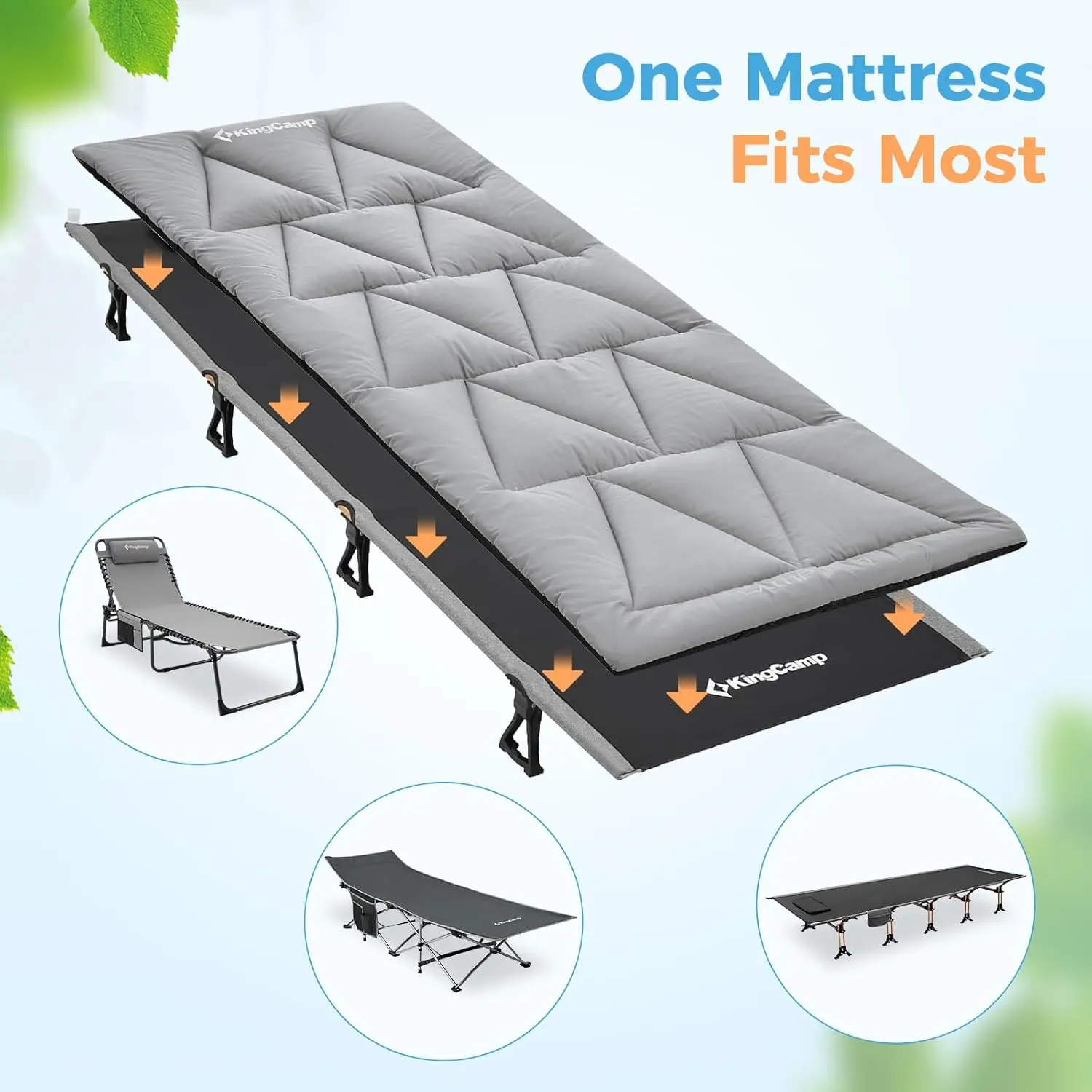 KingCamp Cot Mattress Pad, Portable Lightweight Cot Mattress, Non-Slip Camping Mat Soft Comfortable Non-Slip Cot Pad for Camp, RV Bunk