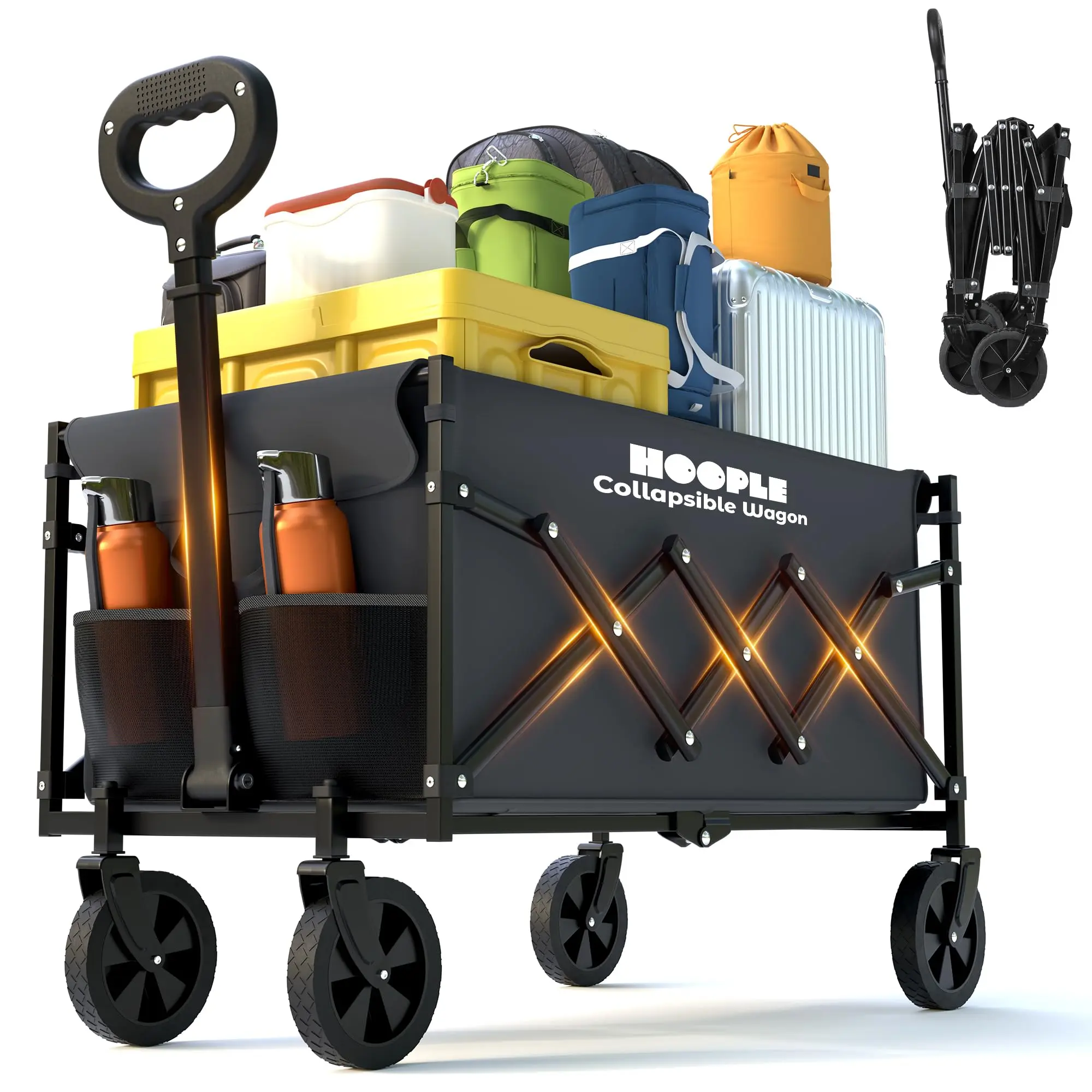 350 lbs Wagons Carts Foldable Wagon Cart with Flexible Handle Collapsible Wagon with Wheels, Lightweight Portable Folding Utility Grocery Shopping Cart for Grocery Sports Garden Camping