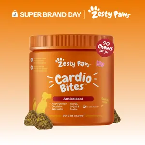 Zesty Paws Cardio Bites for Dogs, Cardiovascular Health and Circulation Support Supplement for Dogs, Omega 3 Fatty Acid Fish Oil Soft Chew Pet Treats