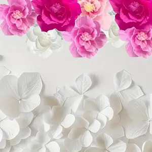 1/4Pcs Pink Paper Flower Decorative Flower Artificial Crepe Paper Bright Pink White Wall Decoration Wedding Birthday Bride Classroom Nursery Background Center Decoration